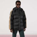 Gucci Men GG Jacquard Nylon Quilted Coat Down Goose Feather Black Knit Rib Nylon Lining - Image 12