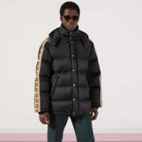 Gucci Men GG Jacquard Nylon Quilted Coat Down Goose Feather Black Knit Rib Nylon Lining (1)