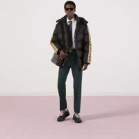 Gucci Men GG Jacquard Nylon Quilted Coat Down Goose Feather Black Knit Rib Nylon Lining (1)