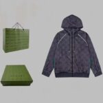 Gucci Men GG Jumbo GG Zip Jacket Web Dark Grey Neoprene Canvas Raglan Sleeves - immagine 2