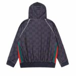 Gucci Men GG Jumbo GG Zip Jacket Web Dark Grey Neoprene Canvas Raglan Sleeves - immagine 3