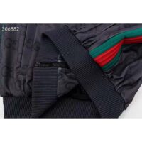 Gucci Men GG Jumbo GG Zip Jacket Web Dark Grey Neoprene Canvas Raglan Sleeves (7)