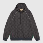 Giacca Gucci da uomo GG Jumbo GG con zip Web in neoprene grigio scuro e maniche raglan