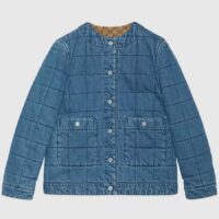 Gucci Men GG Reversible Denim Jacket Camel Ebony GG Canvas Reversible Collarless Dropped Shoulder (1)