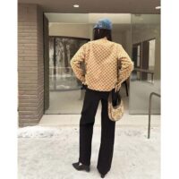 Gucci Men GG Reversible Denim Jacket Camel Ebony GG Canvas Reversible Collarless Dropped Shoulder (1)