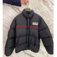 Gucci Men GG Water Repellant Down Jacket Black Water Nylon Satin Zip Front Zip Pockets (4)