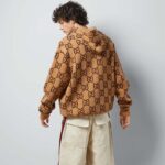 Gucci Men GG Wool Hooded Sweatshirt Camel Ebony Fixed Hood Kangaroo Pocket Rib - Image 15