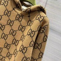 Gucci Men GG Wool Hooded Sweatshirt Camel Ebony Fixed Hood Kangaroo Pocket Rib (8)