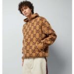 Gucci Men GG Wool Hooded Sweatshirt Camel Ebony Fixed Hood Kangaroo Pocket Rib - Image 13