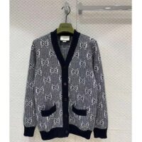 Gucci Men GG Wool Jacquard Cardigan Grey V-Neck Long Sleeves Front Pockets (3)