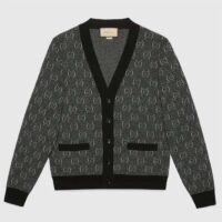 Gucci Men GG Wool Jacquard Cardigan Grey V-Neck Long Sleeves Front Pockets (3)