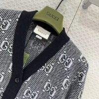 Gucci Men GG Wool Jacquard Cardigan Grey V-Neck Long Sleeves Front Pockets (3)