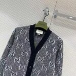 Gucci Men GG Wool Jacquard Cardigan Grey V-Neck Long Sleeves Front Pockets - Imagen 4