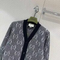 Gucci Men GG Wool Jacquard Cardigan Grey V-Neck Long Sleeves Front Pockets (3)