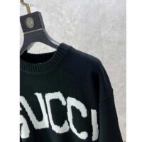 Gucci Men GG Wool Sweater Gucci Intarsia Black Ivory Knit Crewneck Long Sleeves (9)