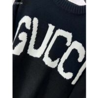 Gucci Men GG Wool Sweater Gucci Intarsia Black Ivory Knit Crewneck Long Sleeves (9)