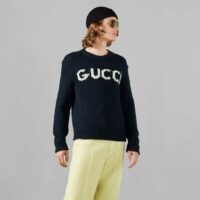 Gucci Men GG Wool Sweater Gucci Intarsia Black Ivory Knit Crewneck Long Sleeves (9)