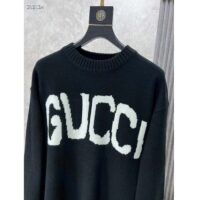 Gucci Men GG Wool Sweater Gucci Intarsia Black Ivory Knit Crewneck Long Sleeves (9)