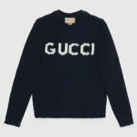 Gucci Men GG Wool Sweater Gucci Intarsia Black Ivory Knit Crewneck Long Sleeves (9)