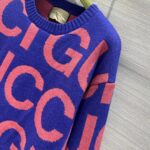 Gucci Men GG Wool Sweater Gucci Intarsia Blue Crewneck Dropped Shoulder - immagine 4