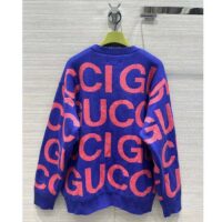 Gucci Men GG Wool Sweater Gucci Intarsia Blue Crewneck Dropped Shoulder (8)