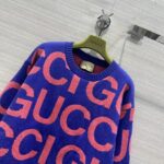 Gucci Men GG Wool Sweater Gucci Intarsia Blue Crewneck Dropped Shoulder - immagine 5