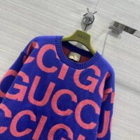 Gucci Men GG Wool Sweater Gucci Intarsia Blue Crewneck Dropped Shoulder (8)