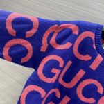 Gucci Men GG Wool Sweater Gucci Intarsia Blue Crewneck Dropped Shoulder - immagine 6