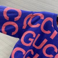 Gucci Men GG Wool Sweater Gucci Intarsia Blue Crewneck Dropped Shoulder (8)