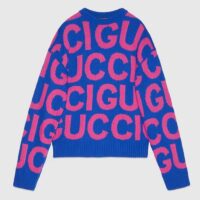 Gucci Men GG Wool Sweater Gucci Intarsia Blue Crewneck Dropped Shoulder (8)