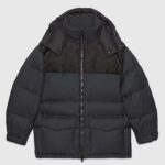 Gucci Herr Nylon Dunjacka GG Inlägg Fjädervaddering Fodrad Hög Hals Kardborreband Muddar
