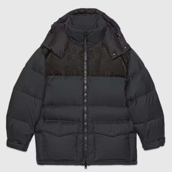 Gucci Men Nylon Down Jacket GG Inserts Feather Padding Lined High Neck Velcro Cuffs