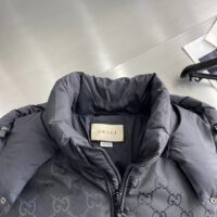 Gucci Men Nylon Down Jacket GG Iserts Black Canvas High Neck Velcro Cuffs Zip Closure (1)