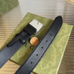Gucci Unisex GG Belt Gucci Plaque Buckle Black Leather Palladium-Toned Hardware - Image 10