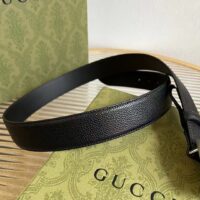 Gucci Unisex GG Belt Gucci Plaque Buckle Black Leather Palladium-Toned Hardware (9)