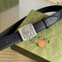 Gucci Unisex GG Belt Gucci Plaque Buckle Black Leather Palladium-Toned Hardware (9)