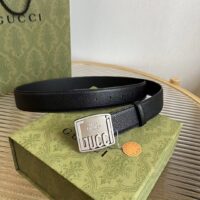 Gucci Unisex GG Belt Gucci Plaque Buckle Black Leather Palladium-Toned Hardware (9)