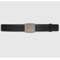 Gucci Unisex GG Belt Gucci Plaque Buckle Black Leather Palladium-Toned Hardware (9)