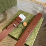 Gucci Unisex GG Belt Gucci Plaque Buckle Brown Leather Palladium-Toned Hardware – Bild 9