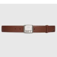 Gucci Unisex GG Belt Gucci Plaque Buckle Brown Leather Palladium-Toned Hardware (7)