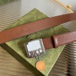 Gucci Unisex GG Belt Gucci Plaque Buckle Brown Leather Palladium-Toned Hardware – Bild 8