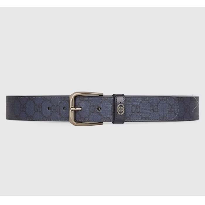 Gucci Unisex GG Belt Interlocking G Detail Blue Dark Blue GG Supreme Square Buckle