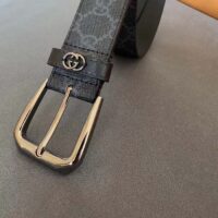 Gucci Unisex GG Belt Interlocking G Detail Grey Black GG Supreme Square Buckle (3)