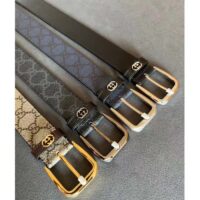 Gucci Unisex GG Belt Interlocking G Detail Grey Black GG Supreme Square Buckle (3)