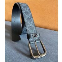 Gucci Unisex GG Belt Interlocking G Detail Grey Black GG Supreme Square Buckle (3)