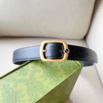 Gucci Unisex GG Belt Rectangular Buckle Black Leather Antique Brass Hardware 3 CM Width - Image 2