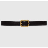 Gucci Unisex GG Belt Rectangular Buckle Black Leather Antique Brass Hardware 3 CM Width (10)