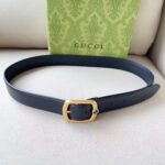 Gucci Unisex GG Belt Rectangular Buckle Black Leather Antique Brass Hardware 3 CM Width - Image 4