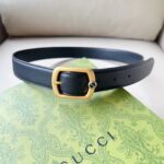 Gucci Unisex GG Belt Rectangular Buckle Black Leather Antique Brass Hardware 3 CM Width - Image 3