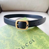 Gucci Unisex GG Belt Rectangular Buckle Black Leather Antique Brass Hardware 3 CM Width (10)